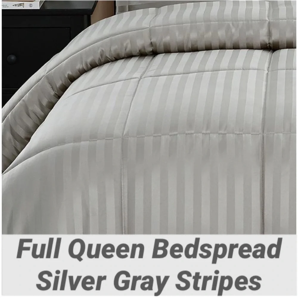 Striped Comforter Bedspread Ultra Stripes Luxury Hotel Style Silver Full Queen